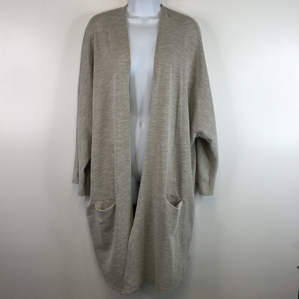 DONNI Anthropologie Gray Ribbed Knit Open Front Long Cardigan OSFA Plus  NWT